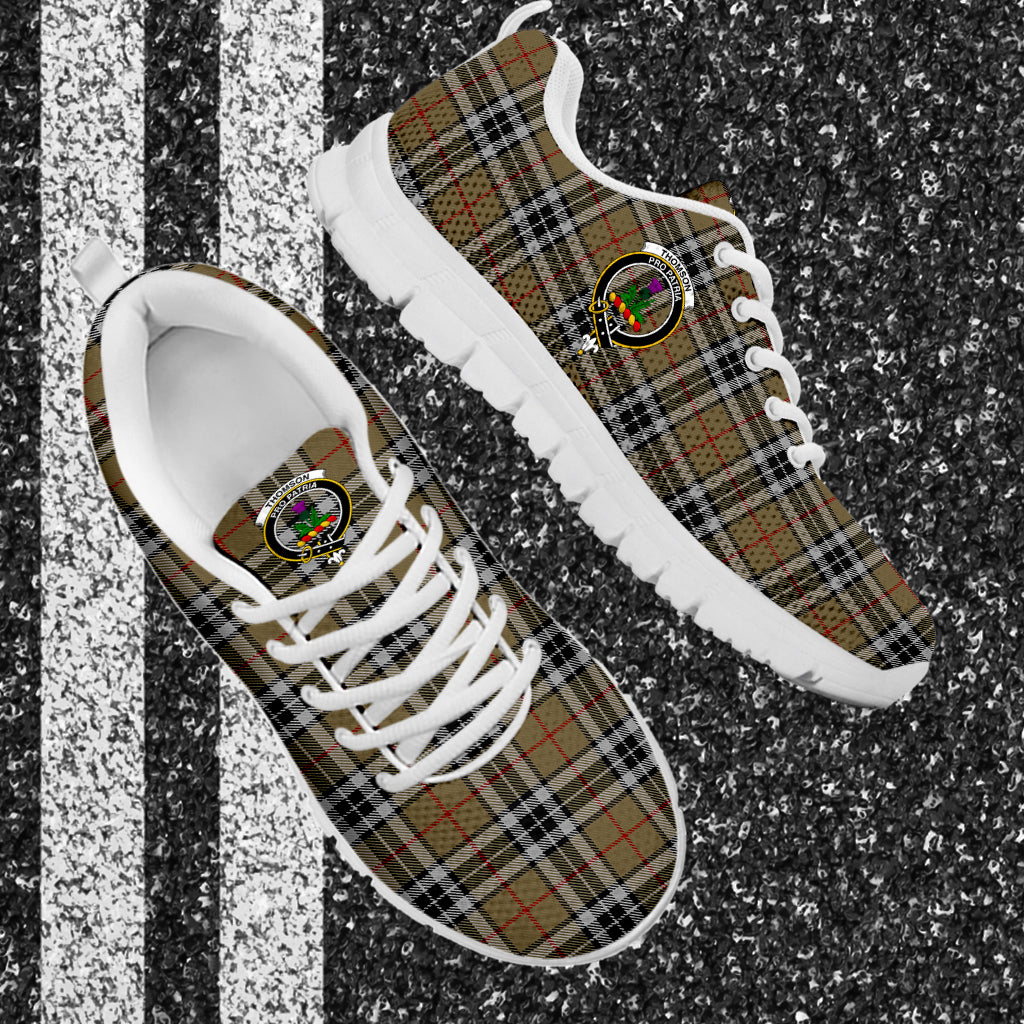 Thomson Camel Tartan Sneakers with Family Crest - Tartan Vibes Clothing