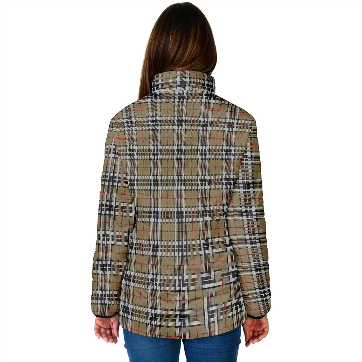 Thomson Camel Tartan Padded Jacket with Family Crest - Tartan Vibes Clothing