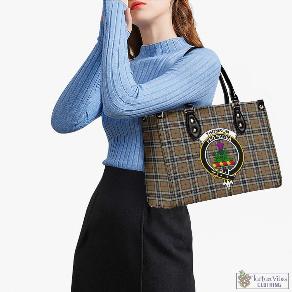 Tartan Vibes Clothing Thomson Camel Tartan Luxury Leather Handbags with Family Crest