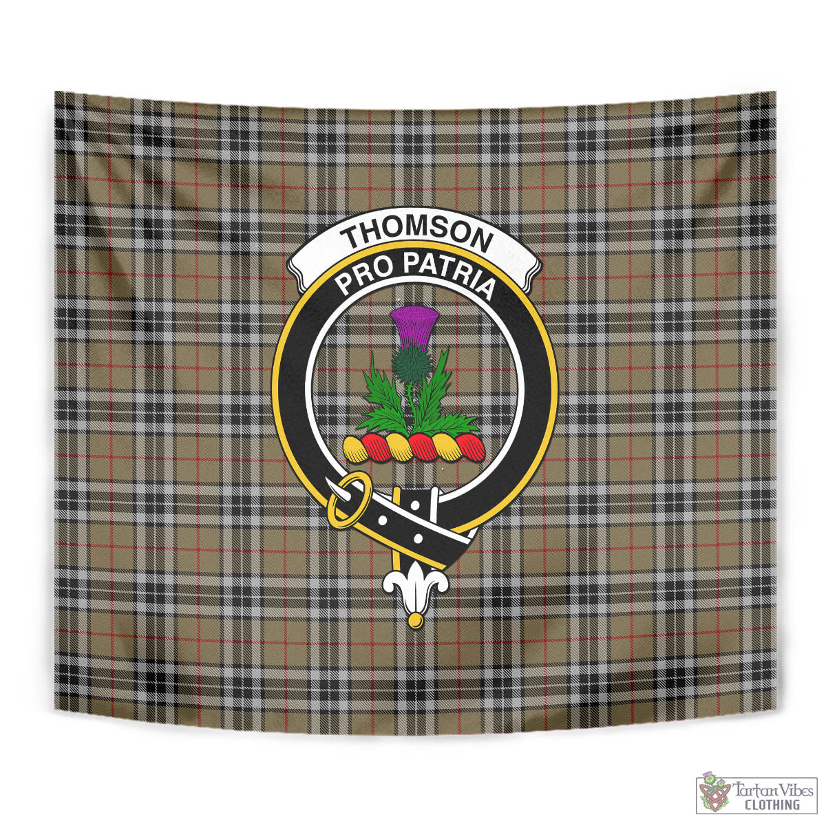 Tartan Vibes Clothing Thomson Camel Tartan Tapestry Wall Hanging and Home Decor for Room with Family Crest