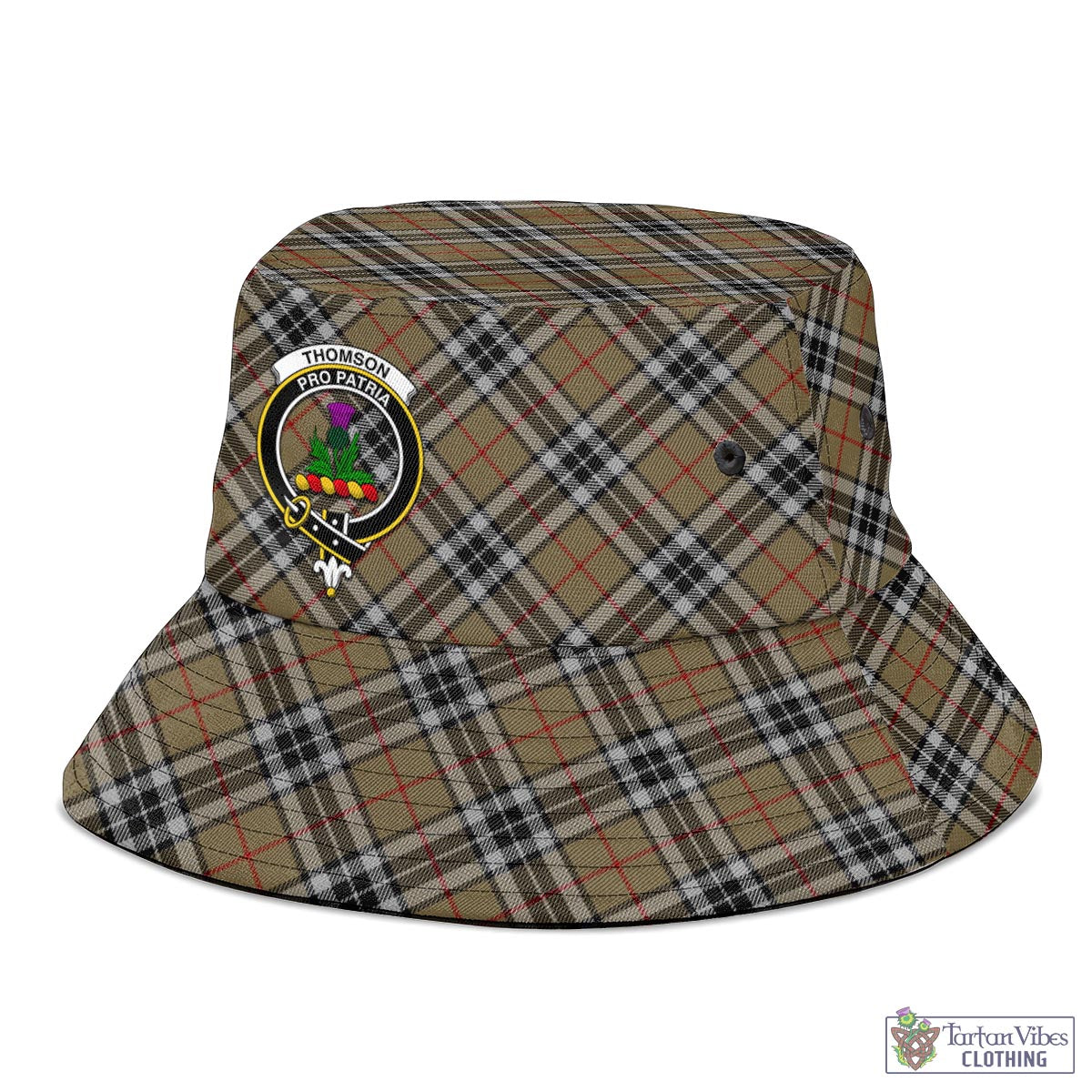 Tartan Vibes Clothing Thomson Camel Tartan Bucket Hat with Family Crest