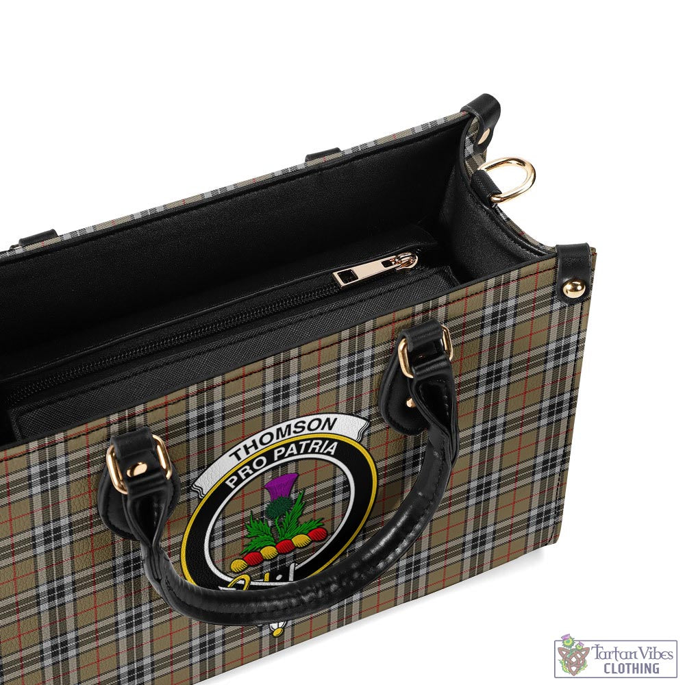 Tartan Vibes Clothing Thomson Camel Tartan Luxury Leather Handbags with Family Crest