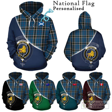 Thomson Dress Blue Tartan Hoodie with Personalised National Flag and Family Crest Half Style