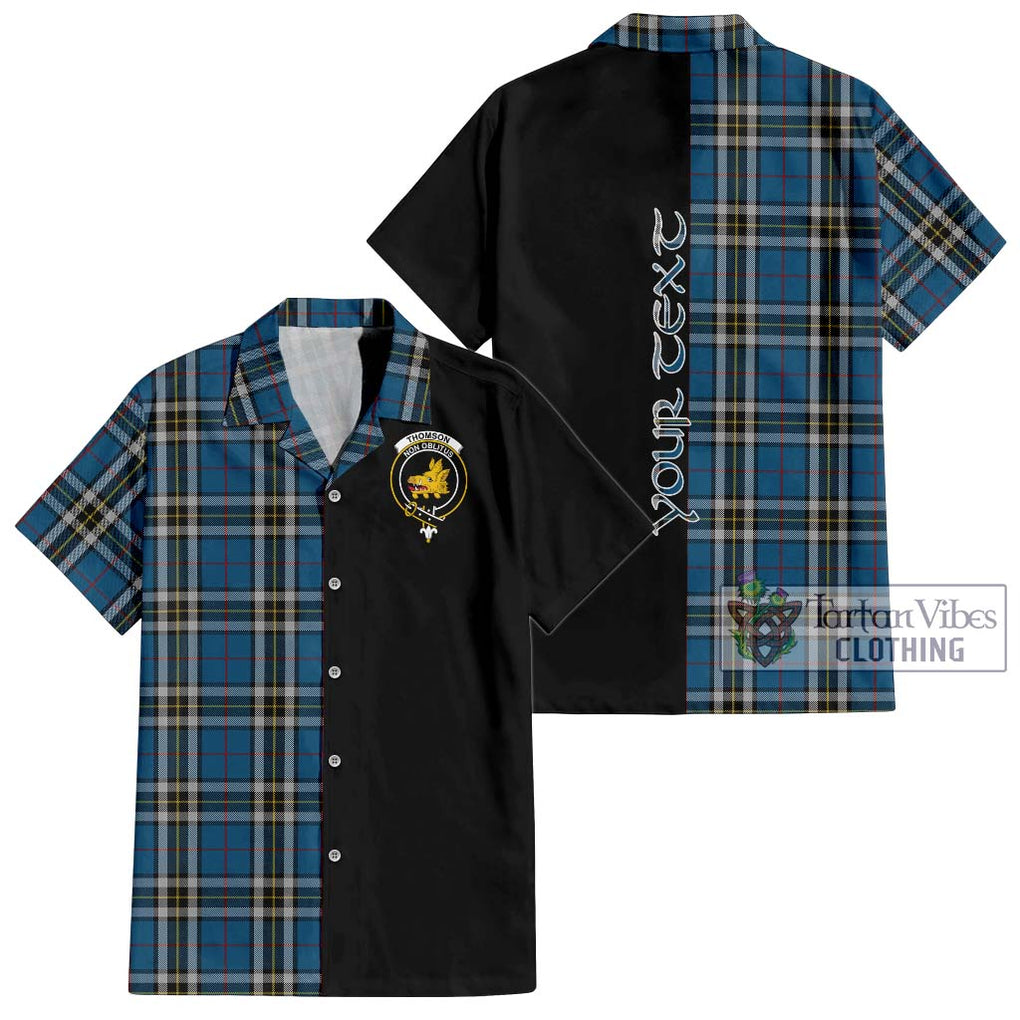 Thomson Dress Blue Tartan Short Sleeve Button Shirt with Family Crest and Half Of Me Style Kid - Tartanvibesclothing Shop