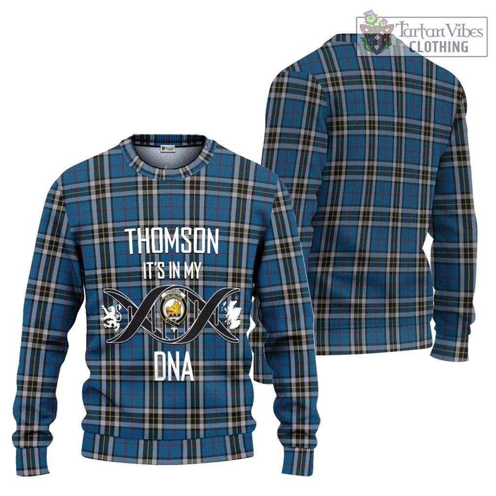 Thomson Dress Blue Tartan Knitted Sweater with Family Crest DNA In Me Style Unisex - Tartanvibesclothing Shop