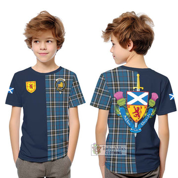 Thomson Dress Blue Tartan Kid T-Shirt Alba with Scottish Lion Royal Arm Half Style