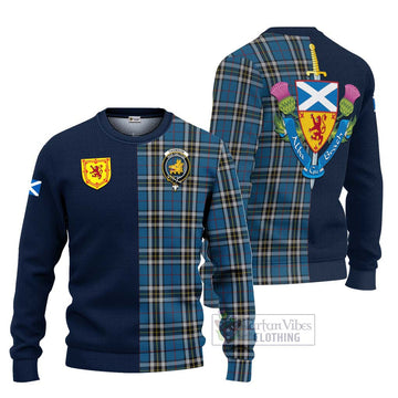 Thomson Dress Blue Tartan Ugly Sweater with Scottish Lion Royal Arm Half Style