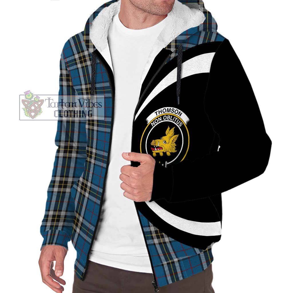 Thomson Dress Blue Tartan Sherpa Hoodie with Family Crest Circle Style Unisex S - Tartan Vibes Clothing