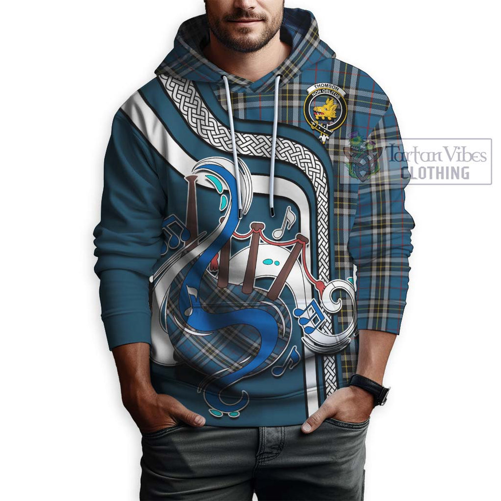 Thomson Dress Blue Tartan Hoodie with Epic Bagpipe Style Zip Hoodie - Tartanvibesclothing Shop