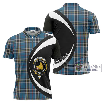 Thomson Dress Blue Tartan Zipper Polo Shirt with Family Crest Circle Style