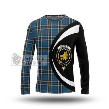 Thomson Dress Blue Tartan Long Sleeve T-Shirt with Family Crest Circle Style