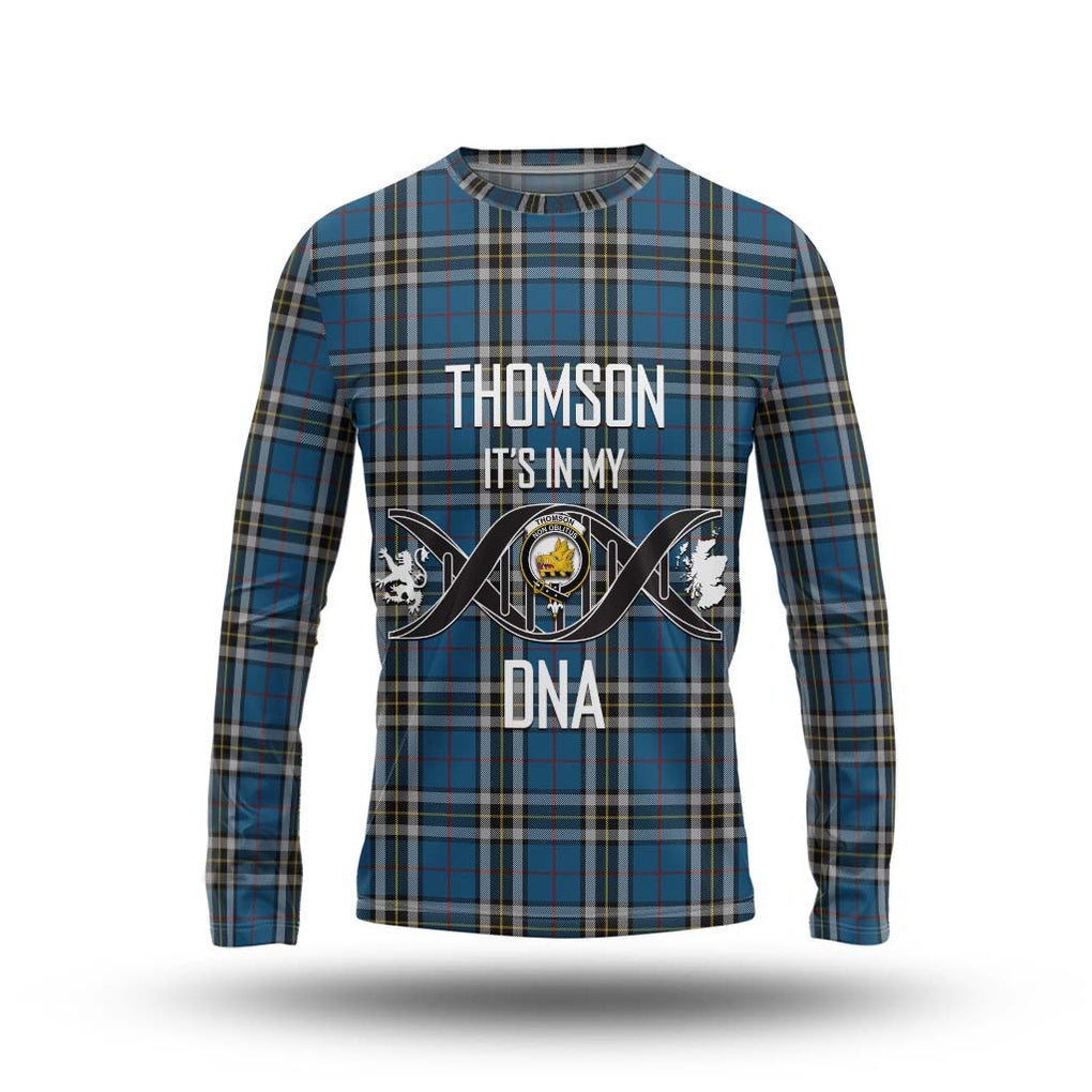 Thomson Dress Blue Tartan Long Sleeve T-Shirt with Family Crest DNA In Me Style Unisex - Tartanvibesclothing Shop