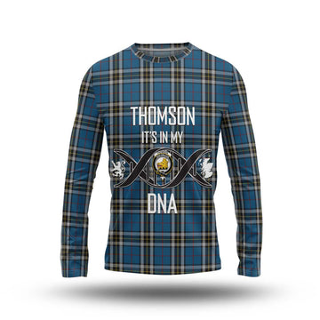 Thomson Dress Blue Tartan Long Sleeve T-Shirt with Family Crest DNA In Me Style