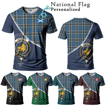 Thomson Dress Blue Tartan T-Shirt with Personalised National Flag and Family Crest Half Style