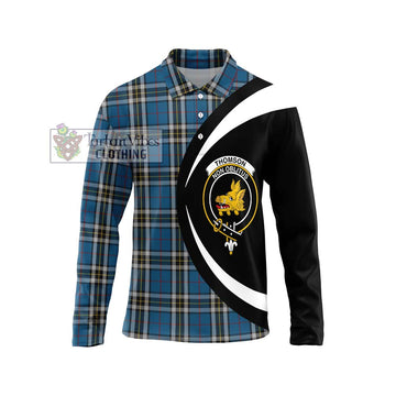 Thomson Dress Blue Tartan Long Sleeve Polo Shirt with Family Crest Circle Style