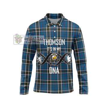 Thomson Dress Blue Tartan Long Sleeve Polo Shirt with Family Crest DNA In Me Style