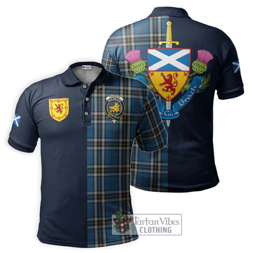 Thomson Dress Blue Tartan Polo Shirt Alba with Scottish Lion Royal Arm Half Style