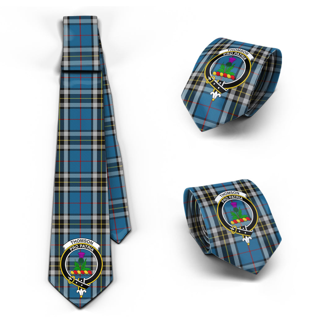 Thomson Dress Blue Tartan Classic Necktie with Family Crest Necktie One Size - Tartan Vibes Clothing