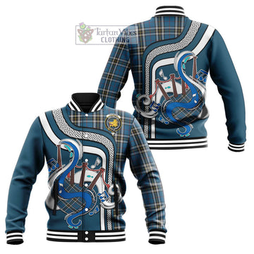 Thomson Dress Blue Tartan Baseball Jacket with Epic Bagpipe Style