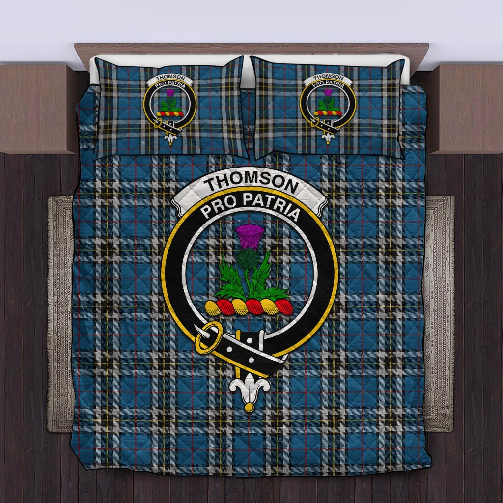 Thomson Dress Blue Tartan Quilt Bed Set with Family Crest Twin - Tartan Vibes Clothing