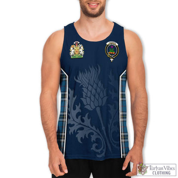 Thomson Dress Blue Tartan Men's Tanks Top with Family Crest and Scottish Thistle Vibes Sport Style