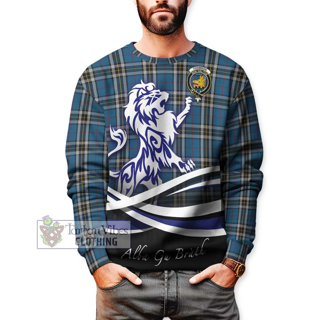 Thomson Dress Blue Tartan Sweatshirt with Alba Gu Brath Regal Lion Emblem Unisex - Tartanvibesclothing Shop