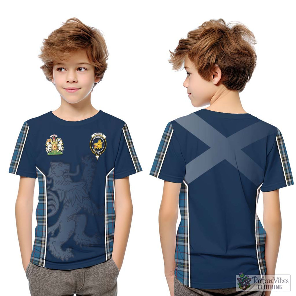 Thomson Dress Blue Tartan Kid T-Shirt with Family Crest and Lion Rampant Vibes Sport Style Youth XL Size14 - Tartan Vibes Clothing