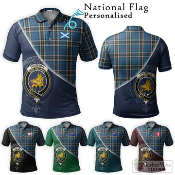 Thomson Dress Blue Tartan Polo Shirt with Personalised National Flag and Family Crest Half Style