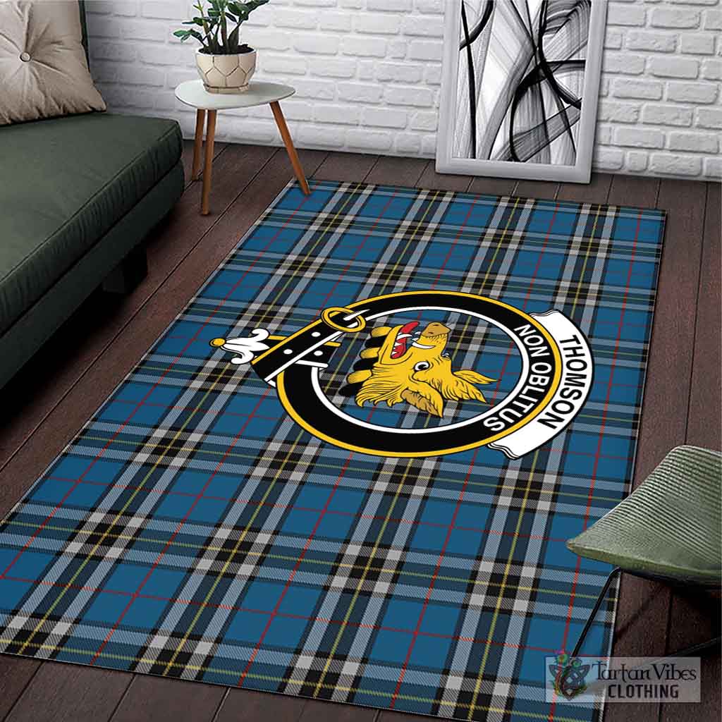 Tartan Vibes Clothing Thomson Dress Blue Tartan Area Rug with Family Crest