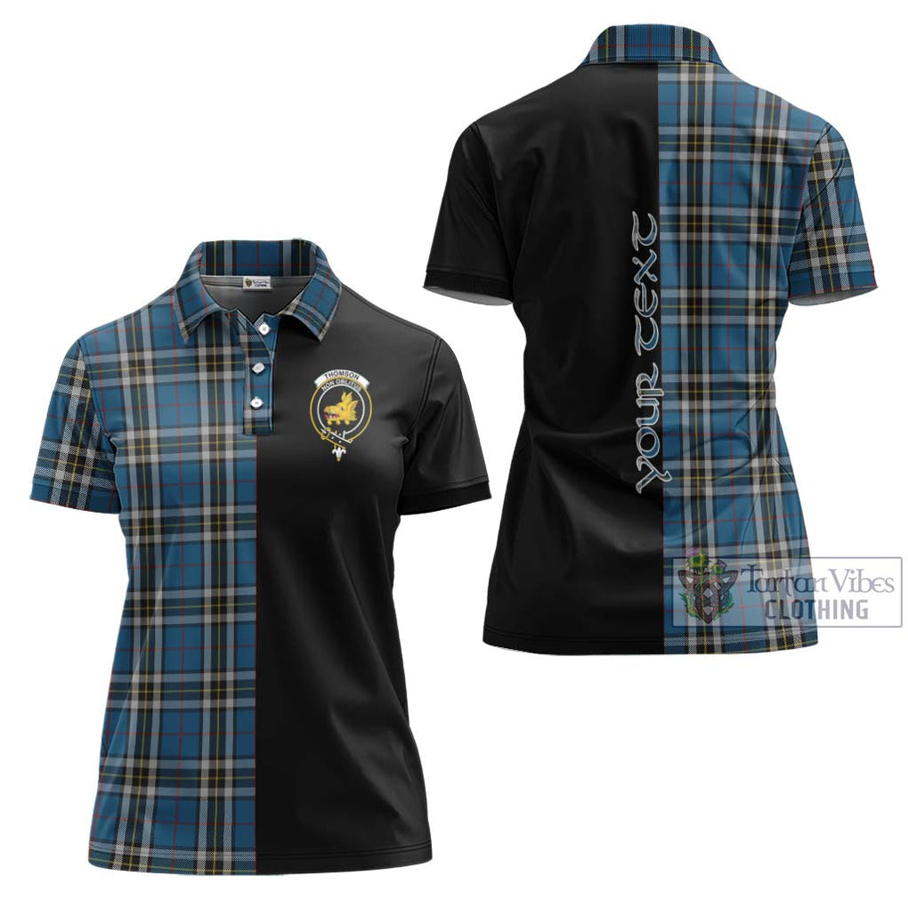 Thomson Dress Blue Tartan Women's Polo Shirt with Family Crest and Half Of Me Style Women - Tartanvibesclothing Shop