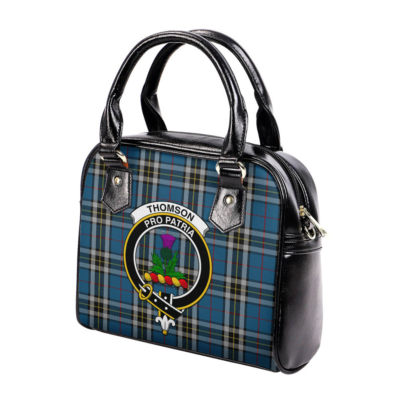 Thomson Dress Blue Tartan Shoulder Handbags with Family Crest - Tartanvibesclothing