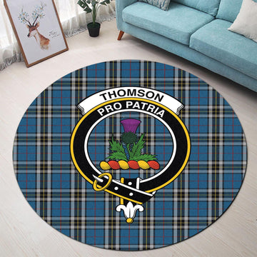 Thomson Dress Blue Tartan Round Rug with Family Crest