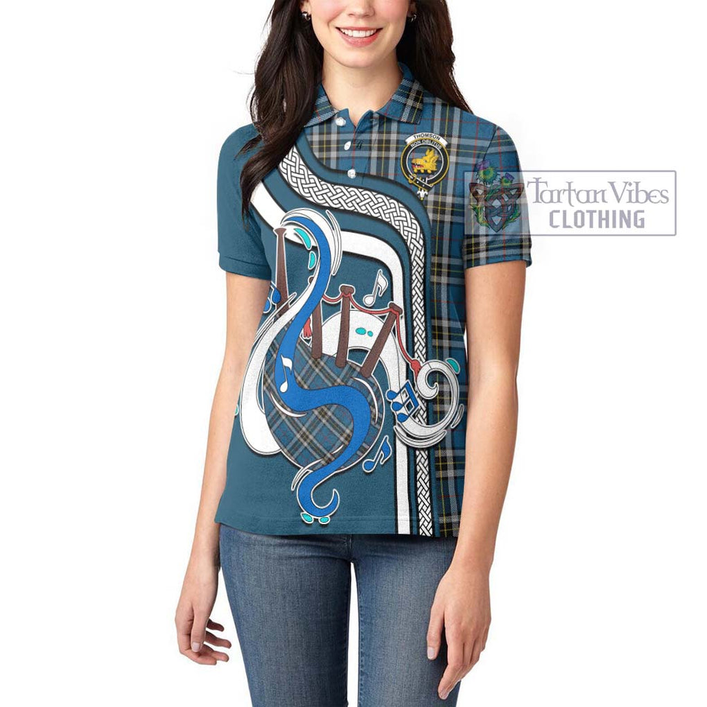 Thomson Dress Blue Tartan Women's Polo Shirt with Epic Bagpipe Style - Tartanvibesclothing Shop