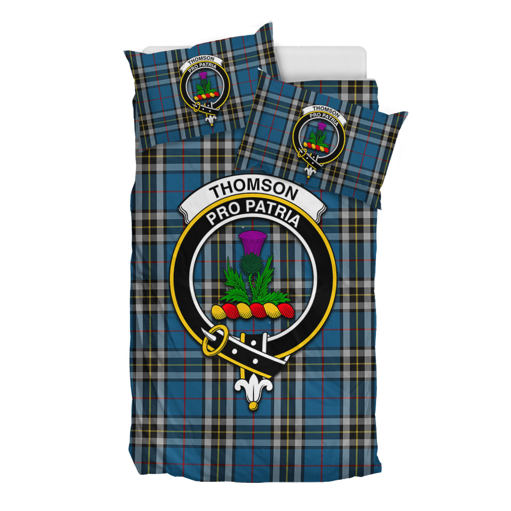 Thomson Dress Blue Tartan Bedding Set with Family Crest - Tartan Vibes Clothing