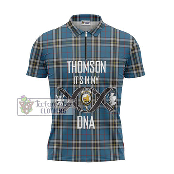 Thomson Dress Blue Tartan Zipper Polo Shirt with Family Crest DNA In Me Style