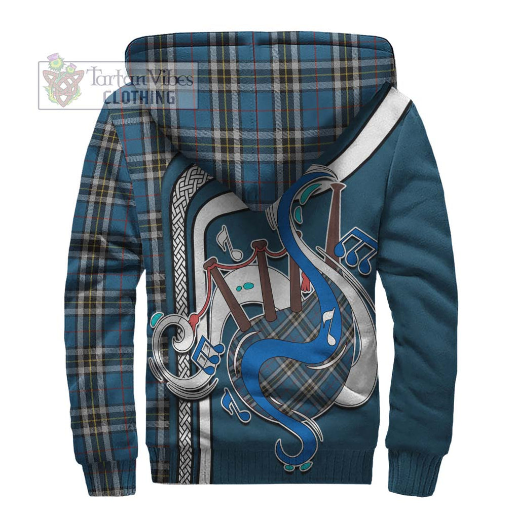 Thomson Dress Blue Tartan Sherpa Hoodie with Epic Bagpipe Style - Tartanvibesclothing Shop