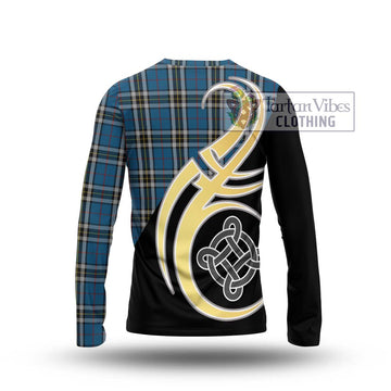 Thomson Dress Blue Tartan Long Sleeve T-Shirt with Family Crest and Celtic Symbol Style