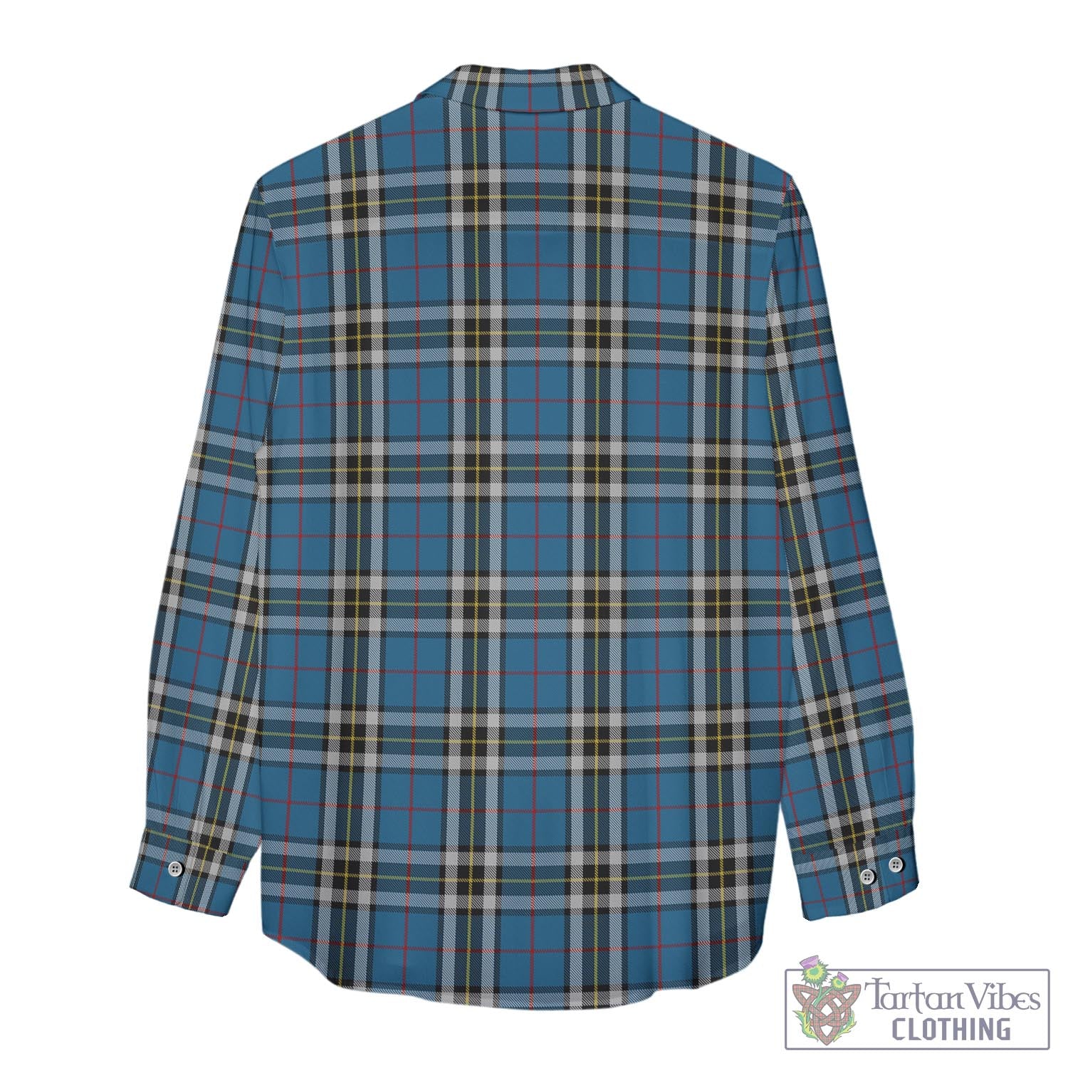 Tartan Vibes Clothing Thomson Dress Blue Tartan Womens Casual Shirt with Family Crest