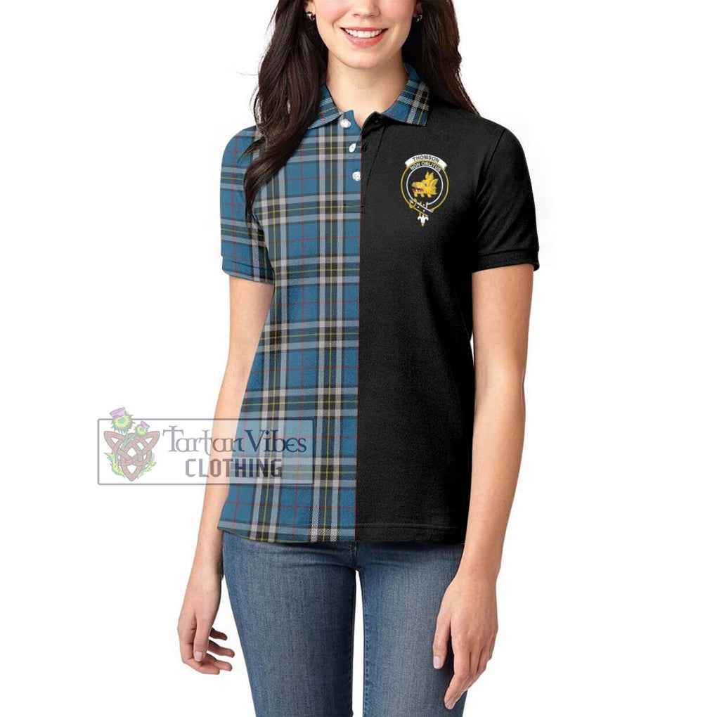 Thomson Dress Blue Tartan Women's Polo Shirt with Family Crest and Half Of Me Style - Tartanvibesclothing Shop