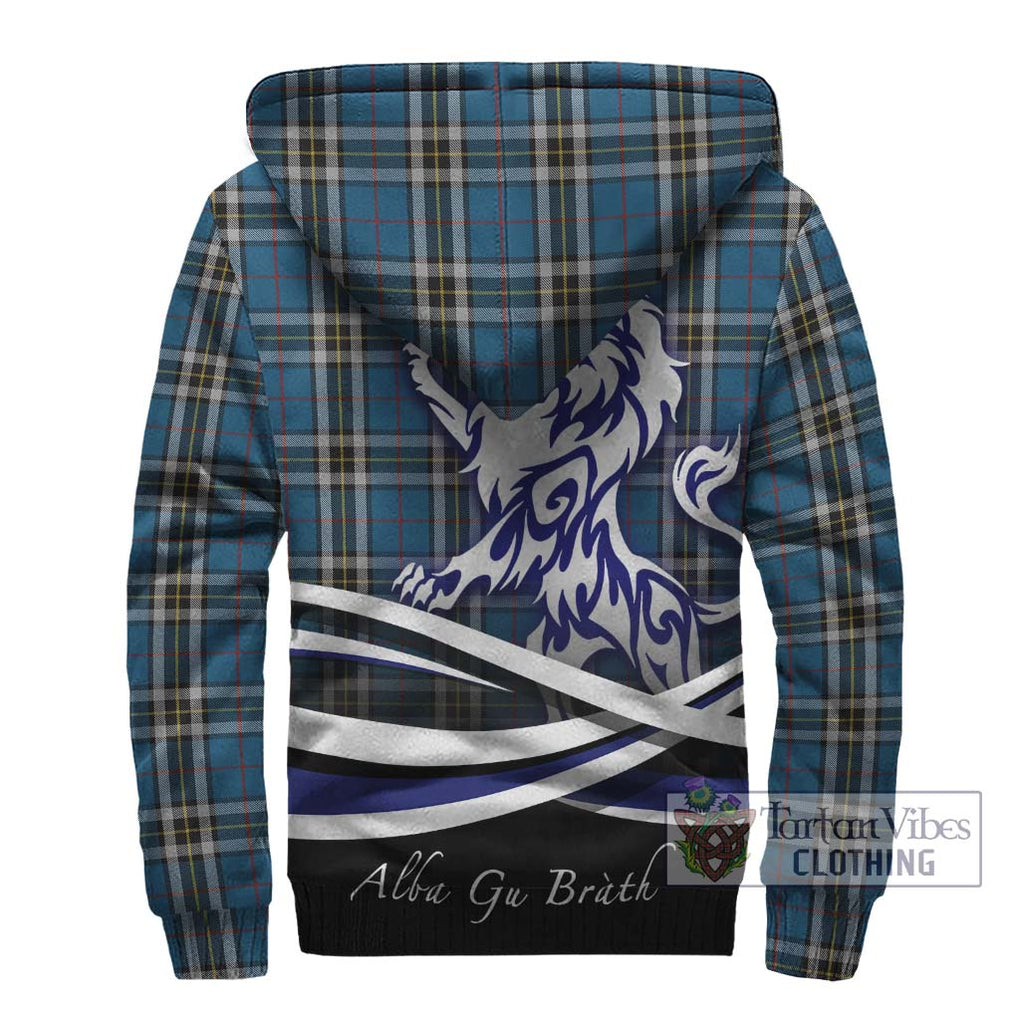 Thomson Dress Blue Tartan Sherpa Hoodie with Alba Gu Brath Regal Lion Emblem - Tartanvibesclothing Shop