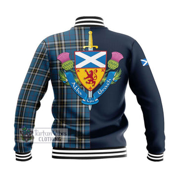 Thomson Dress Blue Tartan Baseball Jacket Alba with Scottish Lion Royal Arm Half Style