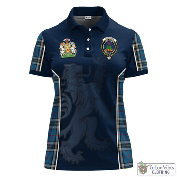 Thomson Dress Blue Tartan Women's Polo Shirt with Family Crest and Lion Rampant Vibes Sport Style