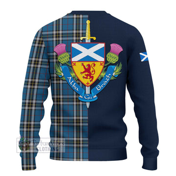 Thomson Dress Blue Tartan Ugly Sweater with Scottish Lion Royal Arm Half Style