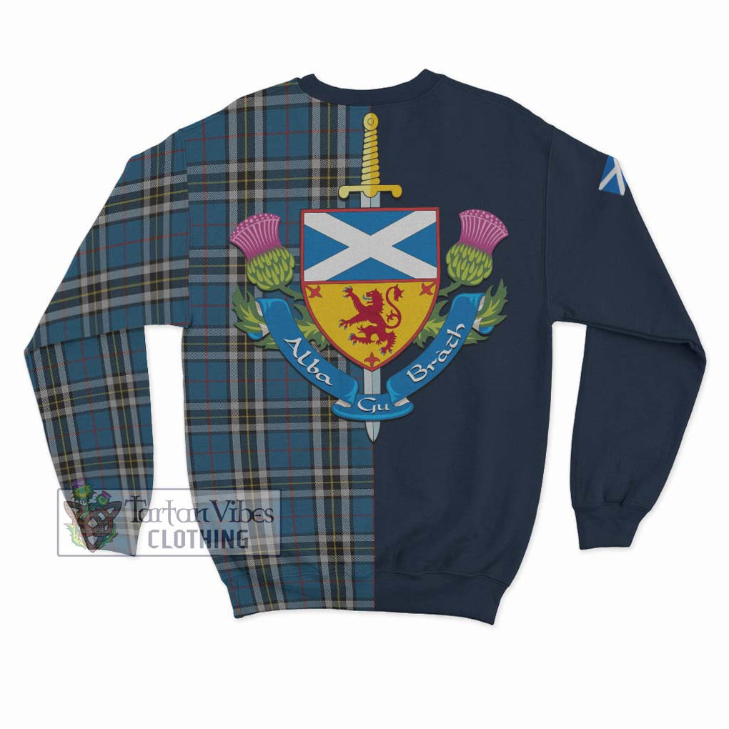 Tartan Vibes Clothing Thomson Dress Blue Tartan Sweatshirt with Scottish Lion Royal Arm Half Style