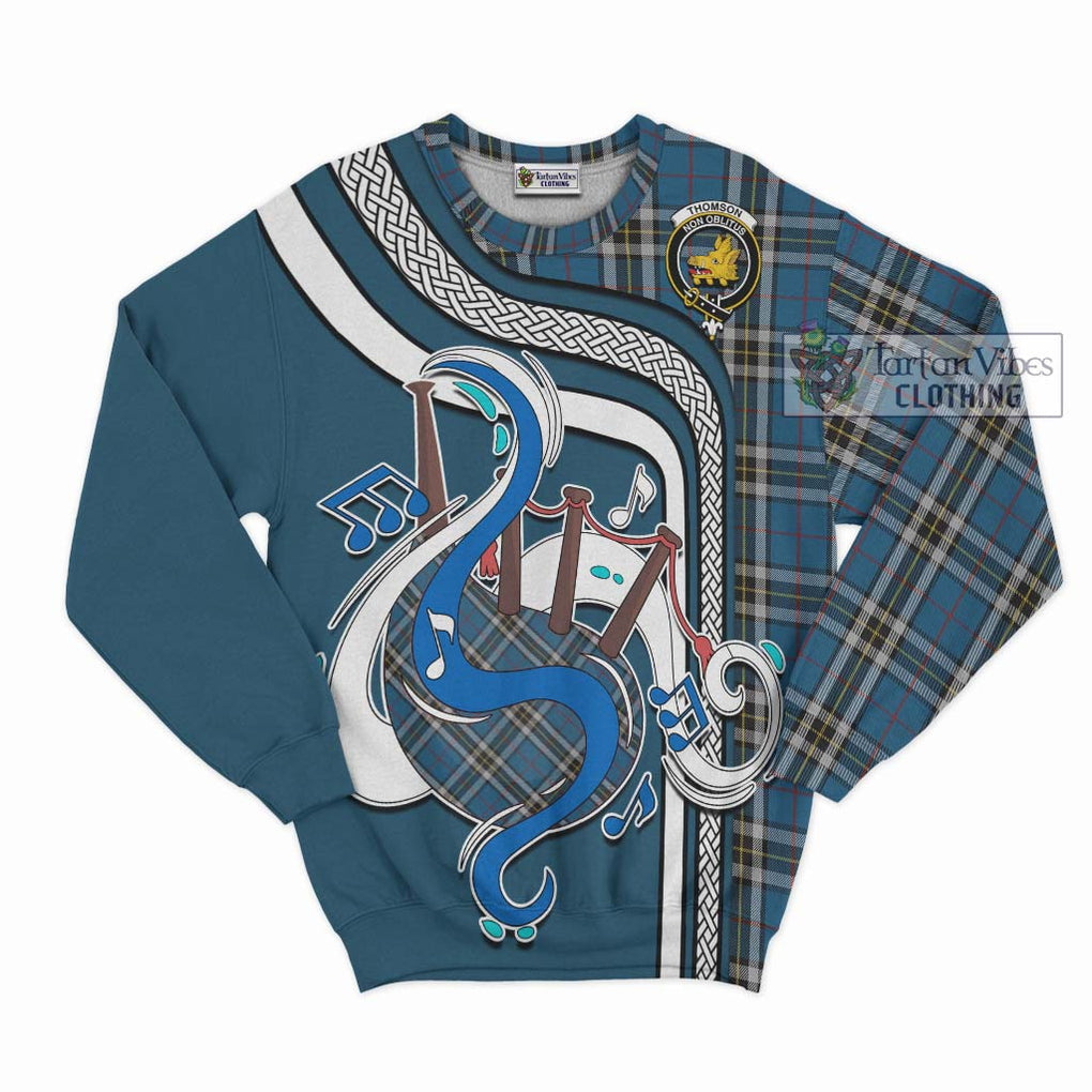 Tartan Vibes Clothing Thomson Dress Blue Tartan Sweatshirt with Epic Bagpipe Style