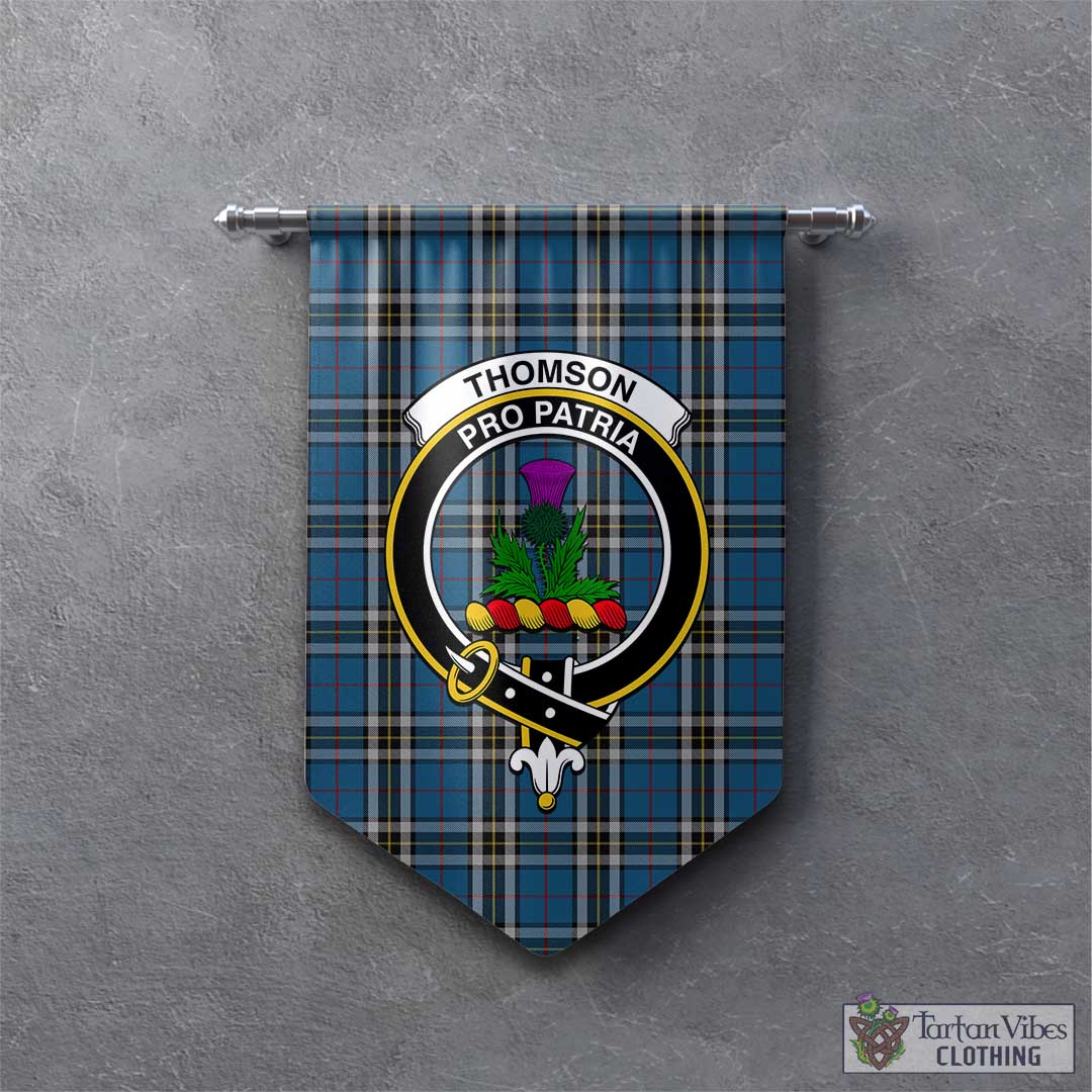 Tartan Vibes Clothing Thomson Dress Blue Tartan Gonfalon, Tartan Banner with Family Crest