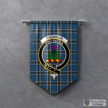 Thomson Dress Blue Tartan Gonfalon, Tartan Banner with Family Crest