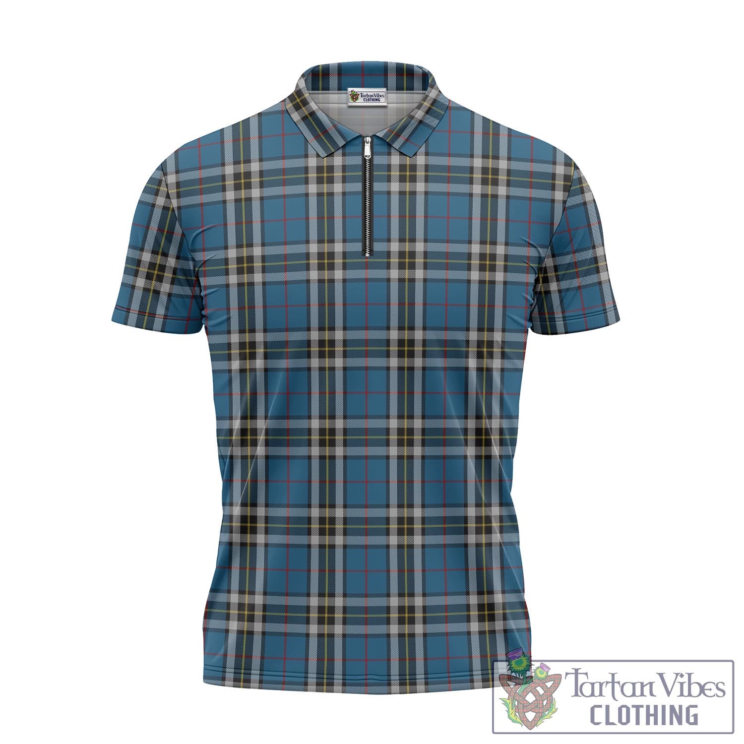 Tartan Vibes Clothing Thomson Dress Blue Tartan Zipper Polo Shirt