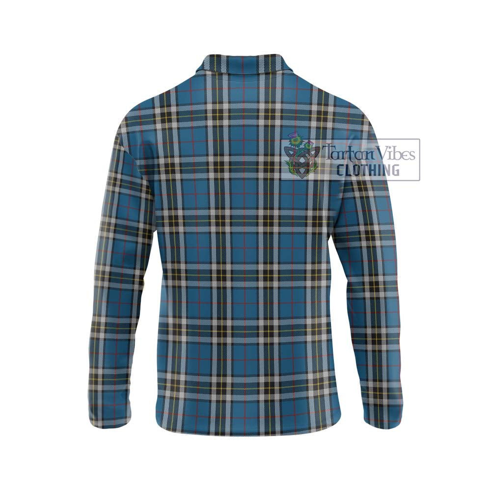 Thomson Dress Blue Tartan Long Sleeve Polo Shirt with Family Crest DNA In Me Style - Tartanvibesclothing Shop