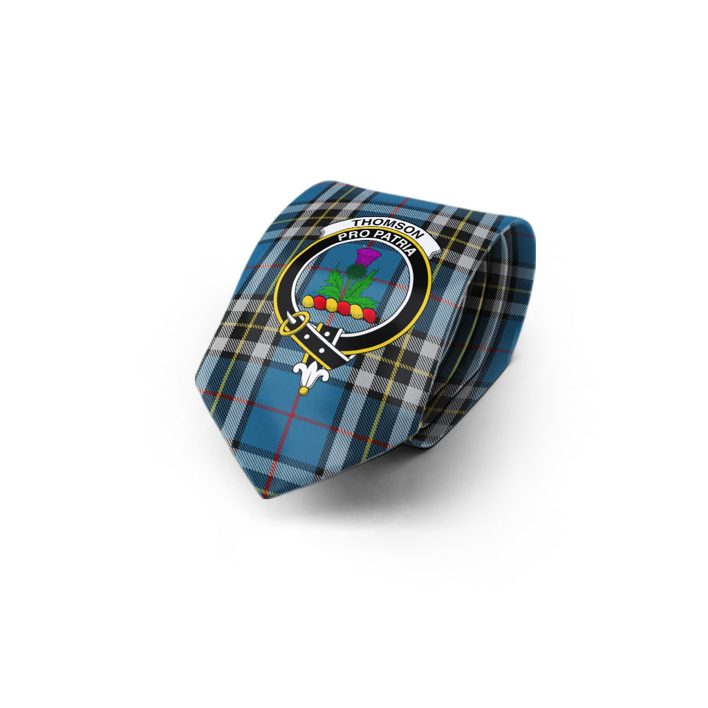 Thomson Dress Blue Tartan Classic Necktie with Family Crest - Tartan Vibes Clothing